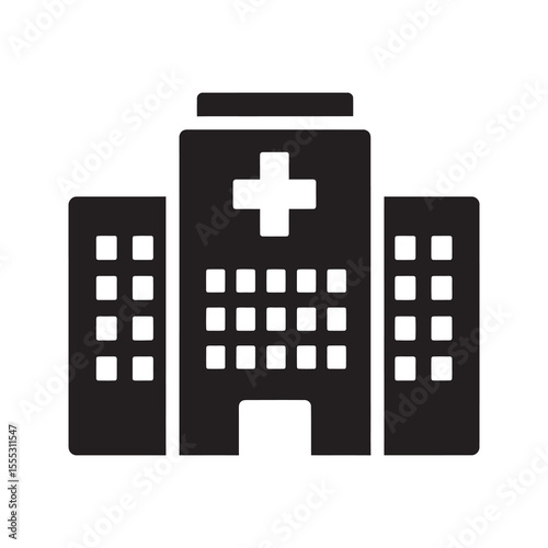 Hospital building glyph icon for medical center healthcare services clinic and emergency care facility vector illustration solid design vector solid glyph icon