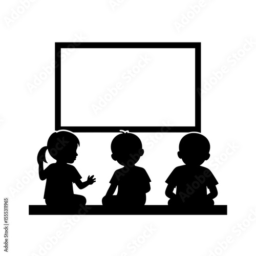 Silhouette of children watching a screen in a play area at airport  