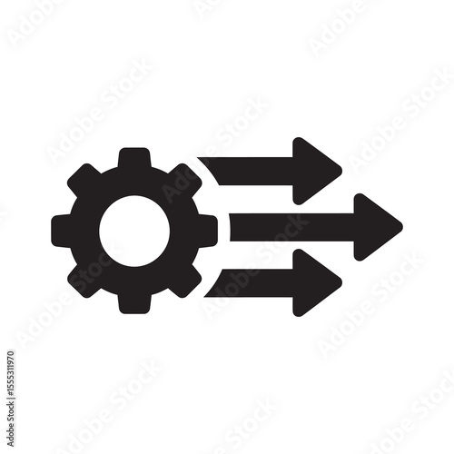Fast process icon with gear and arrows representing efficient workflow rapid development and quick operational progress for streamlined automation vector solid glyph icon