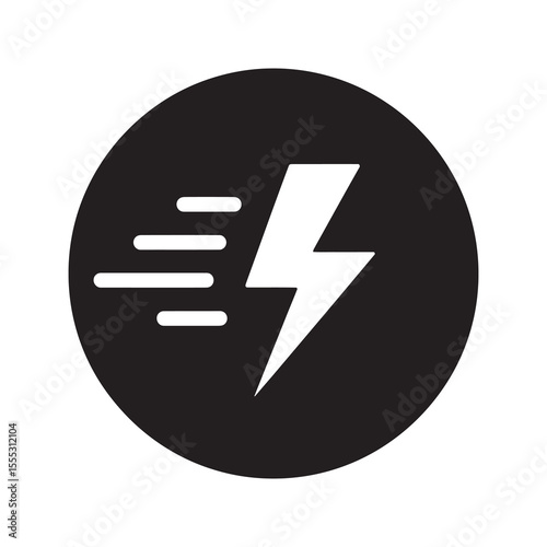 Fast power icon with lightning bolt symbolizing quick charging rapid energy boost and high voltage electricity for efficient electronic performance vector solid glyph icon