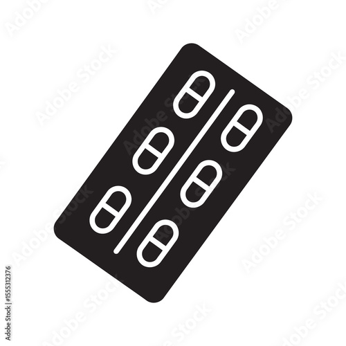 Blister pack of pills icon representing medication dosage pharmaceutical prescription and healthcare treatment with tablets for medical therapy vector solid glyph icon