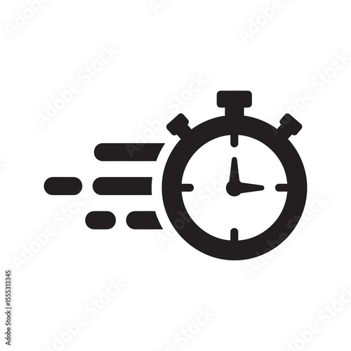 Fast timer icon with a stopwatch indicating a quick deadline speedy response and rapid time measurement for sports competition or time management vector solid glyph icon