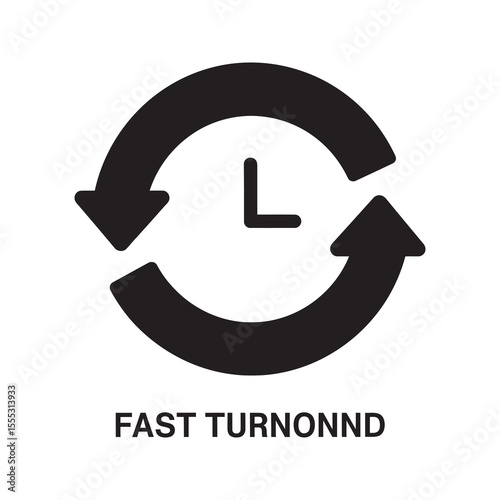 Fast turnaround time icon with a clock and arrow symbolizing quick service efficient processing and rapid completion of a project or task vector solid glyph icon
