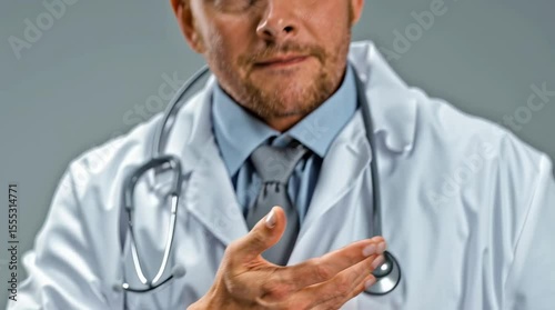 Doctor reaches out hand. Gesture shows help and care.