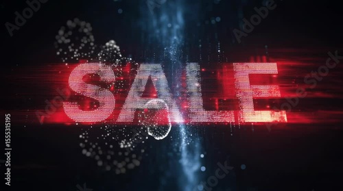 Red sale lights flash. Digital screen glows bright.