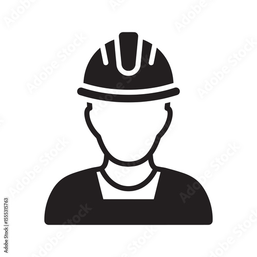 Industrial worker glyph icon with hard hat for construction engineer builder or factory foreman profession vector illustration vector solid glyph icon
