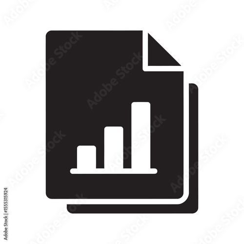 Business report document glyph icon with bar chart for data analytics statistics and financial growth presentation vector design vector solid glyph icon