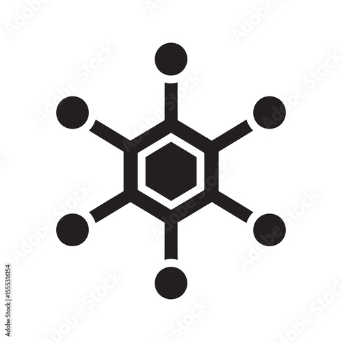 Chemical molecule structure glyph icon for science research atomic bond and chemistry compound formula vector graphic design vector solid glyph icon