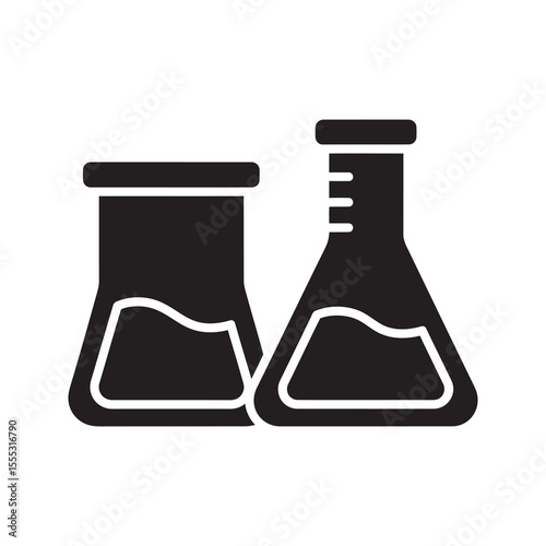 Laboratory glassware glyph icon showing beakers for chemical experiment science research and chemistry test vector illustration vector solid glyph icon