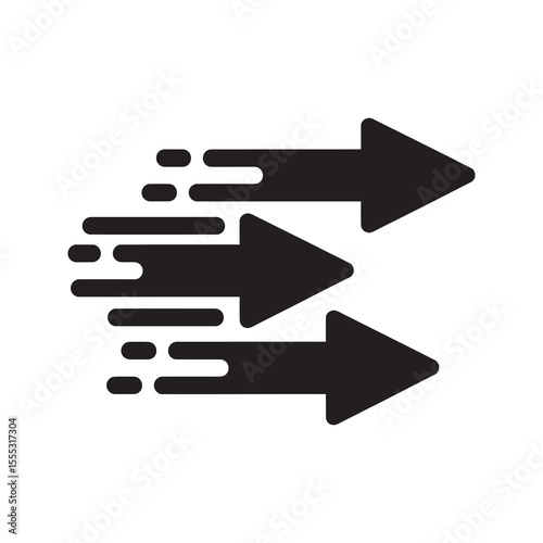Fast movement arrows glyph icon for speed direction and quick forward motion representing rapid progress vector graphic design vector solid glyph icon