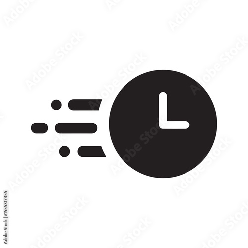 Fast time glyph icon with clock symbol for speed deadline urgency and rapid schedule concept vector graphic illustration design vector solid glyph icon