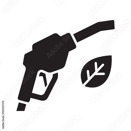 Biofuel pump nozzle glyph icon with leaf for eco friendly energy green gasoline and sustainable fuel source vector illustration vector solid glyph icon
