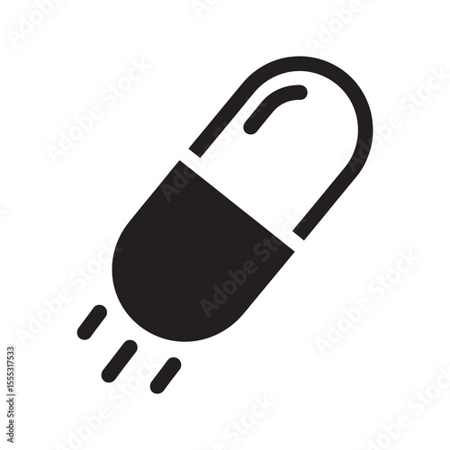 Fast acting pill glyph icon showing moving capsule for quick relief medication and rapid drug delivery vector graphic design vector solid glyph icon