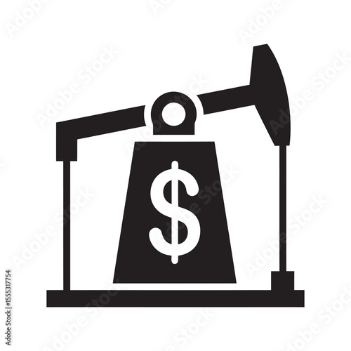 Oil price glyph icon with pumpjack and dollar sign for petroleum market economy and energy industry investment vector design vector solid glyph icon