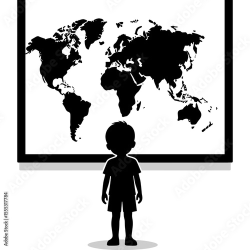 Child standing in front of world map at airport concept of Things to do in airport  
