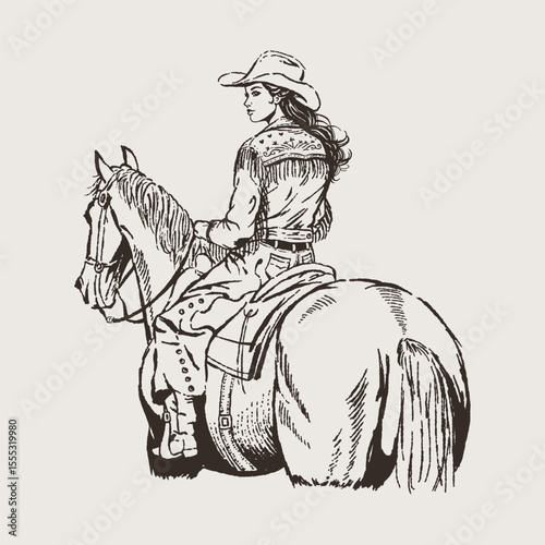 Cowgirl Back View Horse Rider Sketch