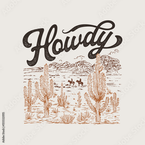 Howdy Western Desert Cactus Scene