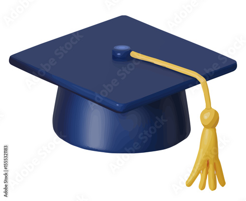 3D illustration of an academic hat of a college graduate on a white isolated background. Vector graphics. EPS.