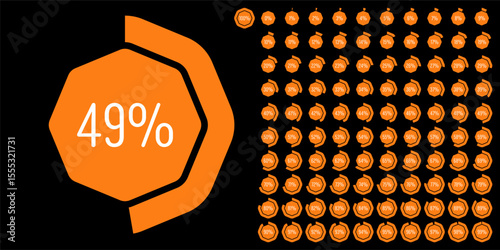 Set of octagon percentage diagrams meters from 0 to 100 ready-to-use for web design, user interface UI or infographic - indicator with orange