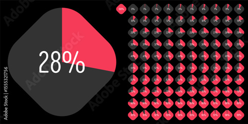Set of rectangle percentage diagrams meters from 0 to 100 ready-to-use for web design, user interface UI or infographic - indicator with red