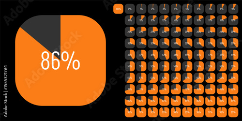 Set of rectangle percentage diagrams meters from 0 to 100 ready-to-use for web design, user interface UI or infographic - indicator with orange