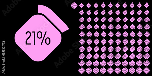 Set of rectangle percentage diagrams meters from 0 to 100 ready-to-use for web design, user interface (UI) or infographic - indicator with pink