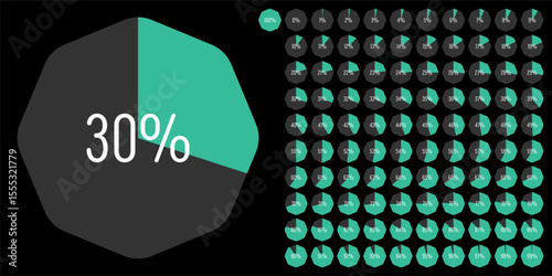 Set of octagon percentage diagrams meters from 0 to 100 ready-to-use for web design, user interface UI or infographic - indicator with green