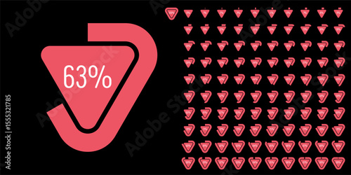 Set of triangle percentage diagrams meters from 0 to 100 ready-to-use for web design, user interface UI or infographic - indicator with red