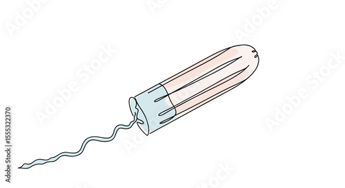 Tampon – one line doodle drawing with watercolor fill, minimalistic vector illustration on white background