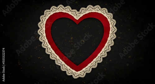 Elegant Heart-Shaped Velvet and Lace Frame on Dark Background