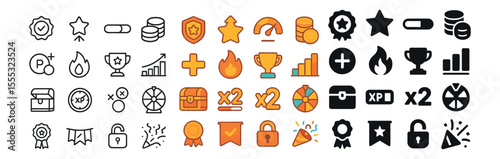Gamer essentials icons set – flat, gaming and video game symbols for design