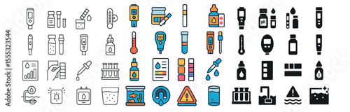 Medical testing icons set – outline, health and diagnostics symbols for laboratories