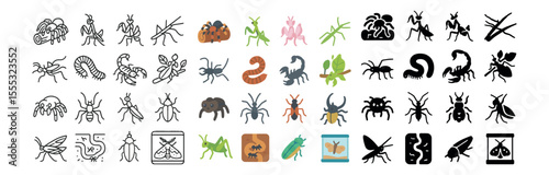 Insect and bug icons set – outline, nature and wildlife symbol collection