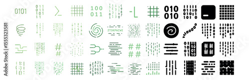 Futuristic technology icons set – flat, digital interface and coding symbols