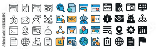 Web development and seo icons set – outline, internet and digital symbols