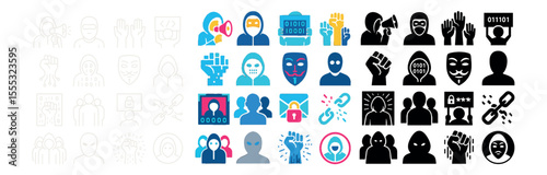 Security and privacy icons set - silhouette, data protection and cyber safety symbols