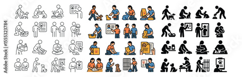Educational activities icons set – outline, learning, teaching symbols