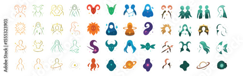 Zodiac and astrology icons set – silhouette, horoscope and celestial symbols