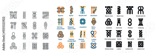 Knot icons set – outline, nautical and rope designs for creative projects