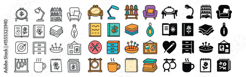 Home and living icons set – flat, decor and furniture design elements