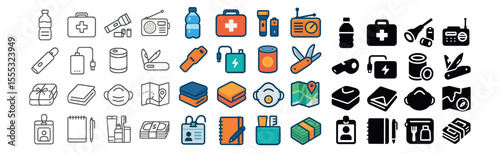 Emergency preparedness icons set – outline, safety and survival symbols for planning