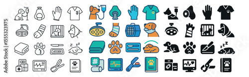 Veterinary and pet care icons set – outline, animal health and medical symbols