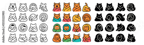 Cute cat icons set – flat, feline and pet graphics for digital projects