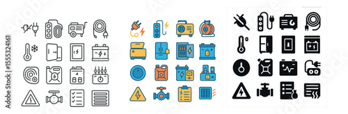 Electricity and energy icons set – flat, power and sustainability symbol designs