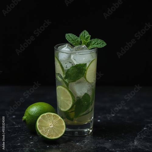 Mojito cocktail with lime and mint