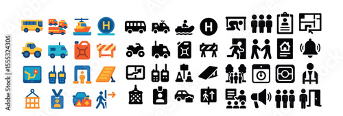 Transportation and logistics icons set – flat, delivery and transit symbols