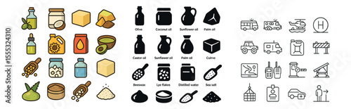 Cooking essentials icons set – flat, culinary ingredients and kitchen tools illustrations