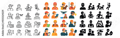 Construction and safety icons set – silhouette, industry and worksite symbols