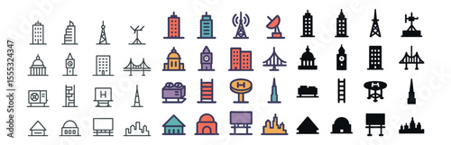 Urban architecture icons set – outline, cityscape and skyline design elements