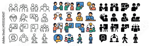 People and communication icons set – outline and silhouette, social interaction symbols
